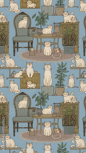 Seamless pattern with hipster cute cats for children