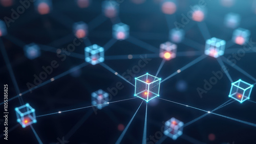 A digital illustration of interconnected blocks in a network.