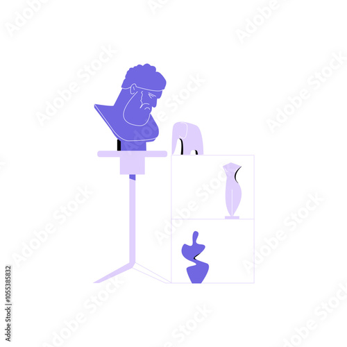 Art Statuettes On Display Stand In Flat Vector Illustration Symbolizing Creativity, Art, And Sculpture, Isolated On White Background