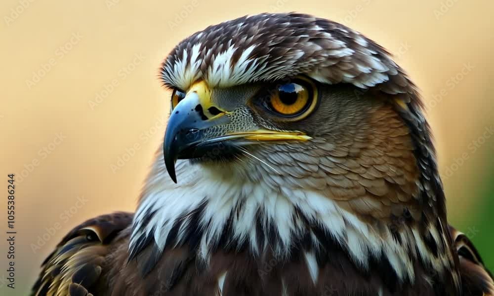 Close-Up of a Majestic Hawk, Showcasing Its Sharp Features and Intense Gaze Close-Up of a Majestic Hawk, Showcasing Its Sharp Features and Intense Gaze