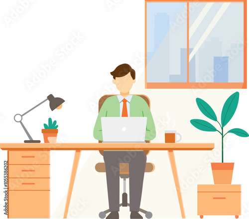 Working in a cozy office at a laptop