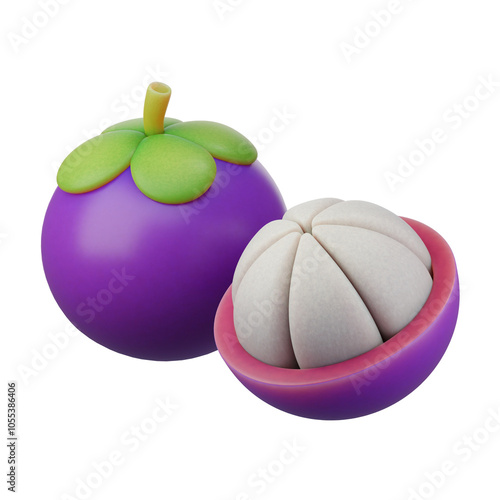 Mangosteen fruit, , a healthy and delicious fruit, isolated on white background, 3d rendering
