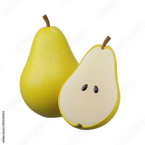 Ripe, juicy pear, a healthy and delicious fruit, isolated on white background, 3d rendering