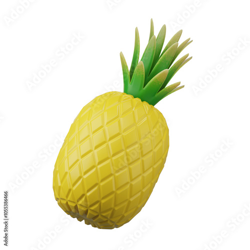 Ripe pineapple fruit isolated on white background, perfect for healthy diet and tropical desserts, 3d rendering