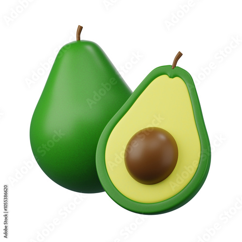 Avocado, a symbol of health and nature,  isolated on white background, 3d rendering