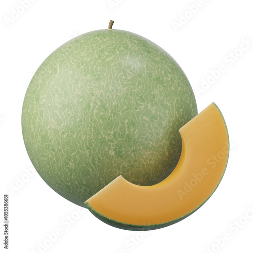 Cantaloupe Fruit Vector Illustration - Green Fruit Sphere , isolated on White Background, 3d rendering