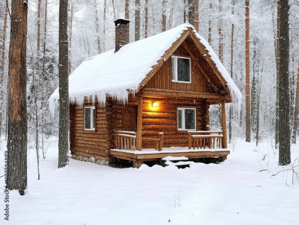 Cozy Winter Cabin Nestled Among Snowy Pines in the Forest Cozy Winter Cabin Nestled Among Snowy Pines in the Forest