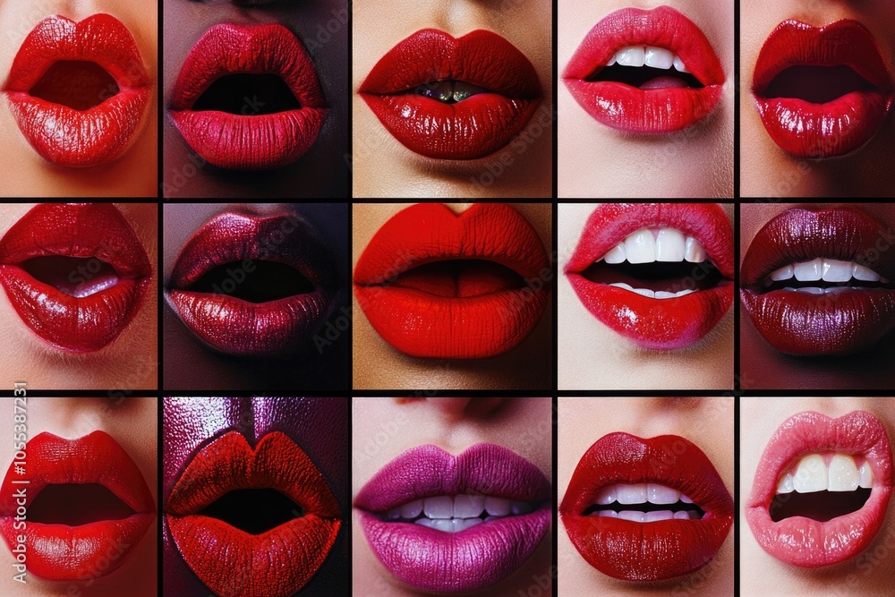A collage of various lip shapes and colors with different shades of lipstick A collage of various lip shapes and colors with different shades of lipstick