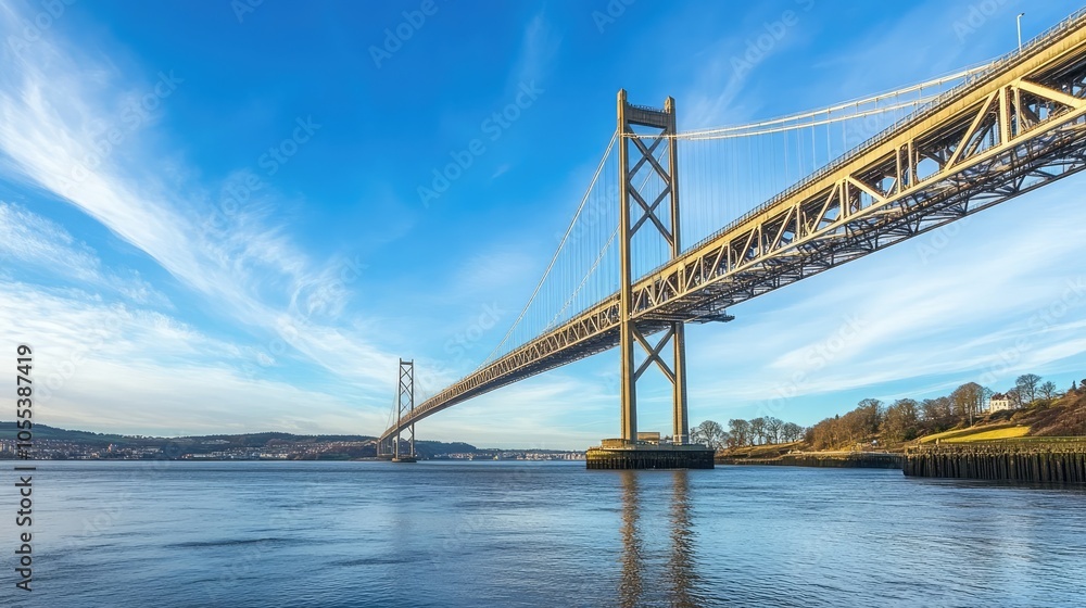 Majestic Bridge Over Calm Waters Under Blue Sky Majestic Bridge Over Calm Waters Under Blue Sky