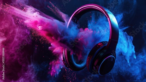 Headphones in a Burst of Colorful Smoke
