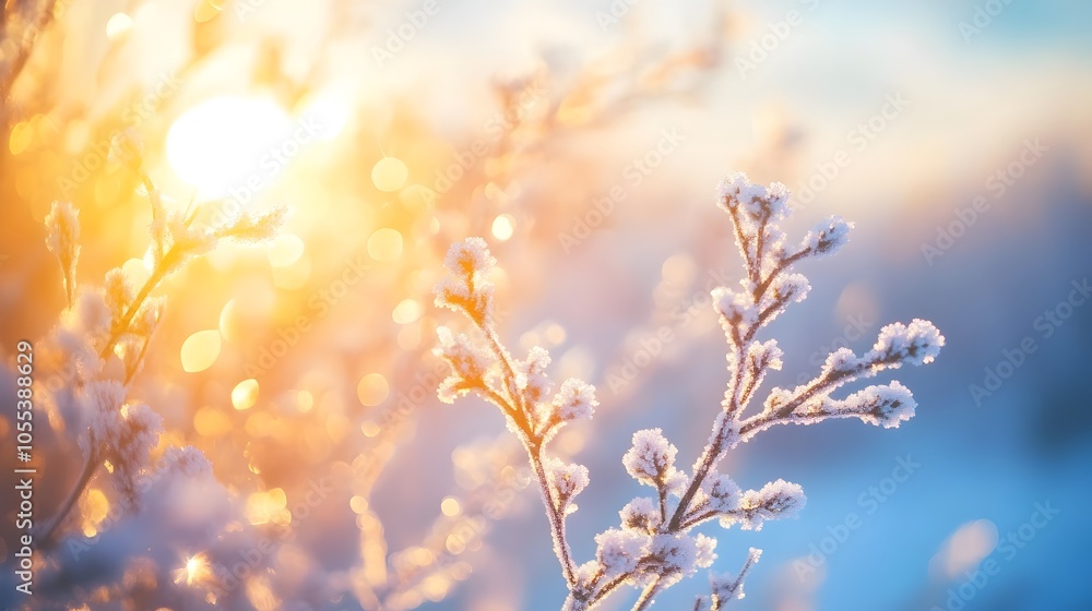 Glittering Frosty Branches Bathed in Serene Winter Sunlight Glittering Frosty Branches Bathed in Serene Winter Sunlight