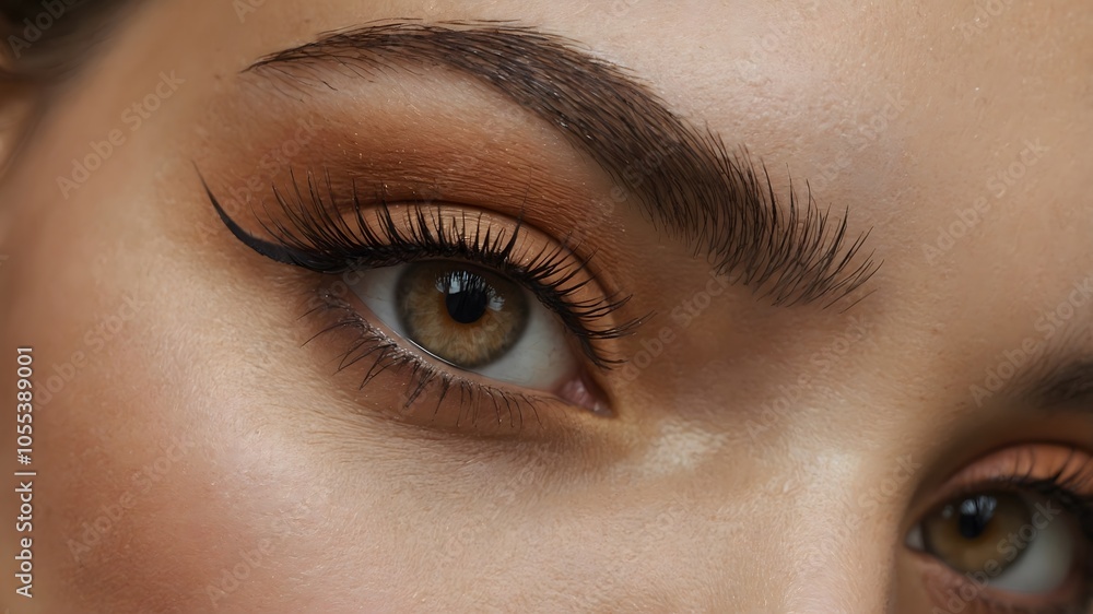 Naklejka premium Close-up of Woman's Eye with Long Lashes and Makeup