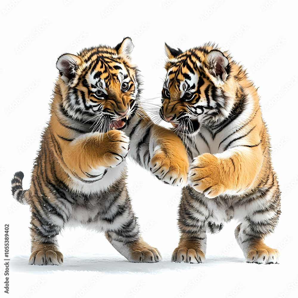 Obraz premium Tigers have powerful builds, bold orange fur with black stripes, and intense eyes. There is a sense of strength and grace about the tiger's face, with sharp features and a focused gaze.