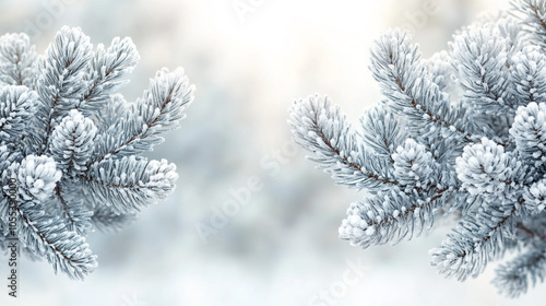 Evergreen branches in silver on white 