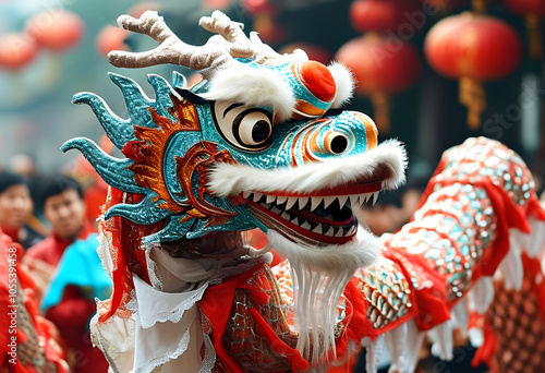 dragon dance performance for chinese new year celebration