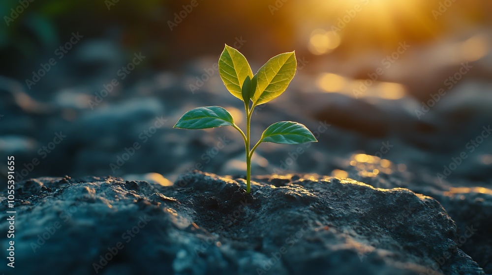 New sprout reaching towards the sun symbol of sustainability and environmental awareness New sprout reaching towards the sun symbol of sustainability and environmental awareness