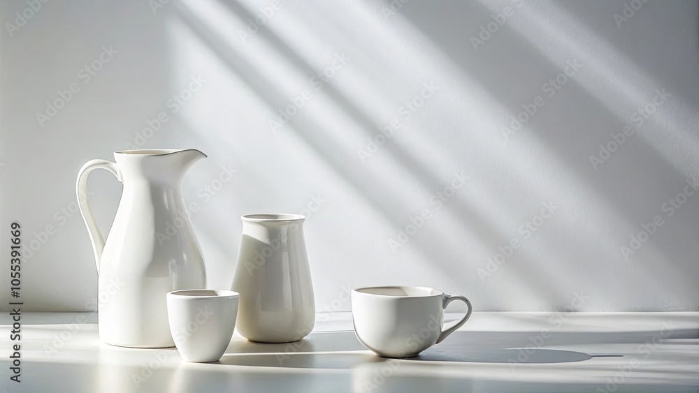 A minimalist composition of white ceramic vessels bathed in soft sunlight, creating a serene and timeless visual aesthetic. A minimalist composition of white ceramic vessels bathed in soft sunlight, creating a serene and timeless visual aesthetic.