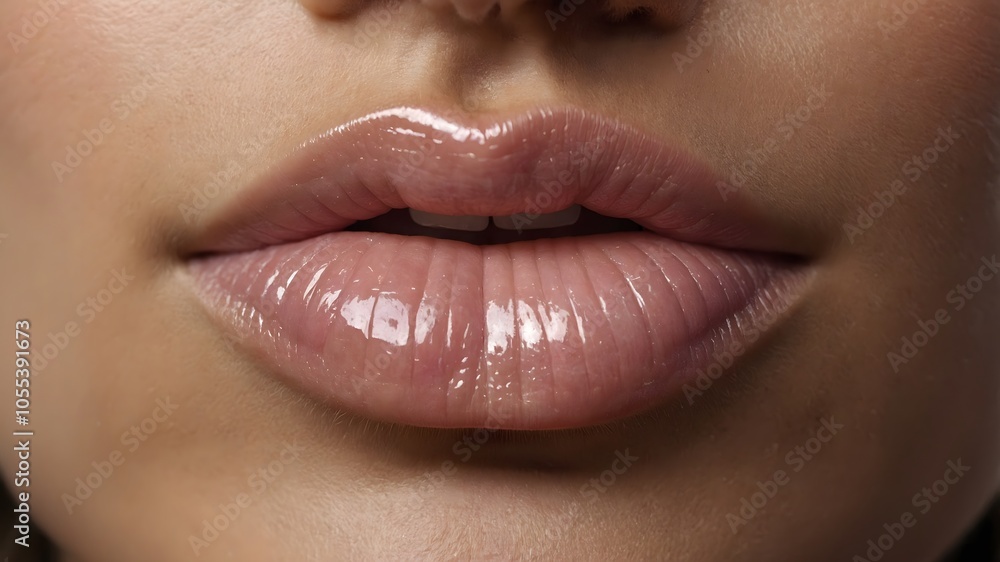 Fototapeta premium Glossy Finish Woman's Lips Close-Up Image
