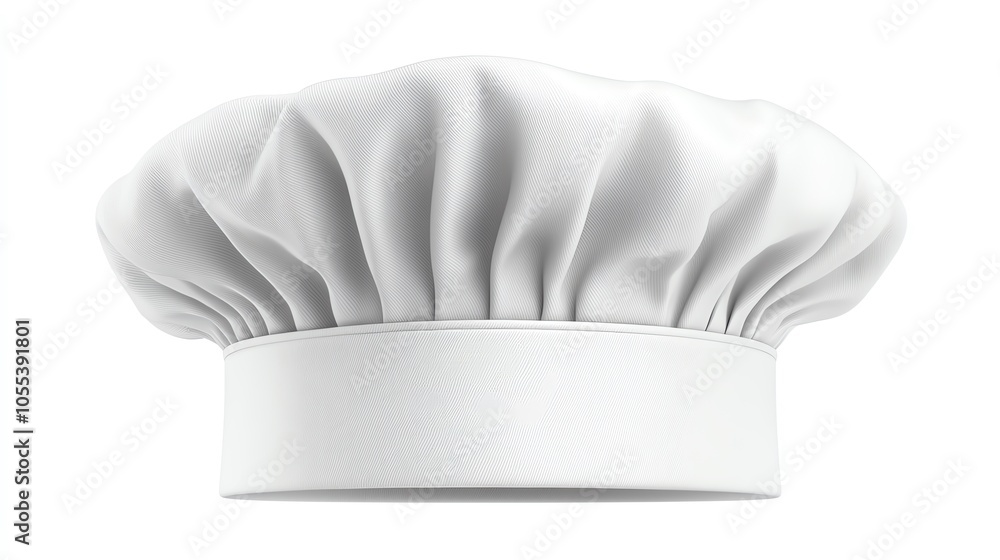 Chef s hat in crisp white, isolated on a white background, highresolution detail of pleats and soft fabric Chef s hat in crisp white, isolated on a white background, highresolution detail of pleats and soft fabric