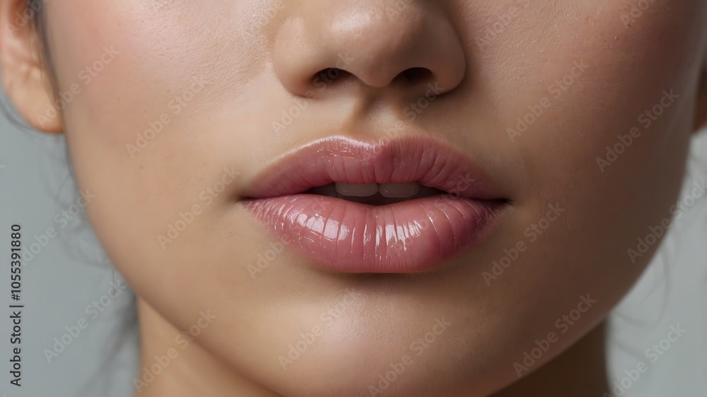 Naklejka premium Glossy Lips Close-Up of an Asian Woman