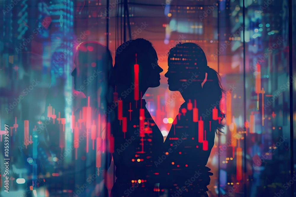 Silhouette of businesswoman shaking hands collaborating with forex charts. Silhouette of businesswoman shaking hands collaborating with forex charts.