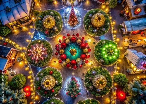 Captivating Close-Up Drone Photography of Various Christmas Decorations for Holiday Inspiration