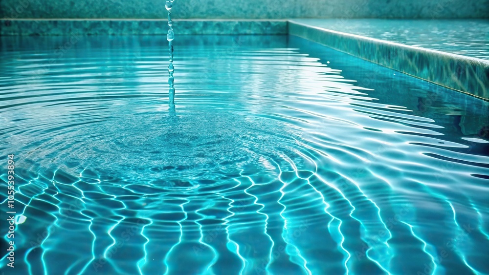 aqua-colored pool water slowly dripping through the side, calm, relaxation, swim, poolside, aquatic aqua-colored pool water slowly dripping through the side, calm, relaxation, swim, poolside, aquatic