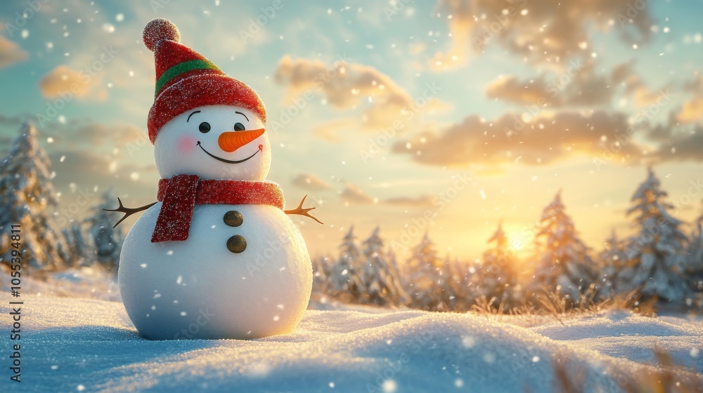 Fototapeta premium Happy Snowman in Winter Wonderland