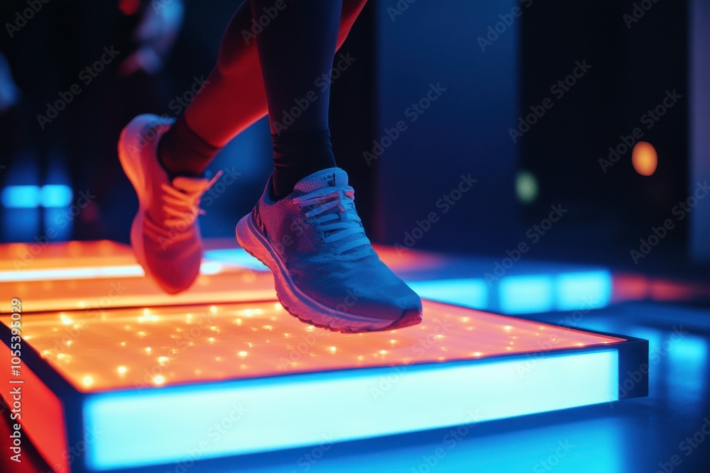 Dynamic Night Run with Illuminated Pathway and Sneakers Dynamic Night Run with Illuminated Pathway and Sneakers