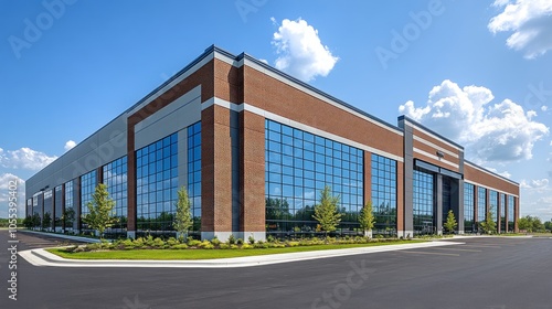 Wallpaper Mural Modern Brick and Glass Office Building with Parking Lot Torontodigital.ca