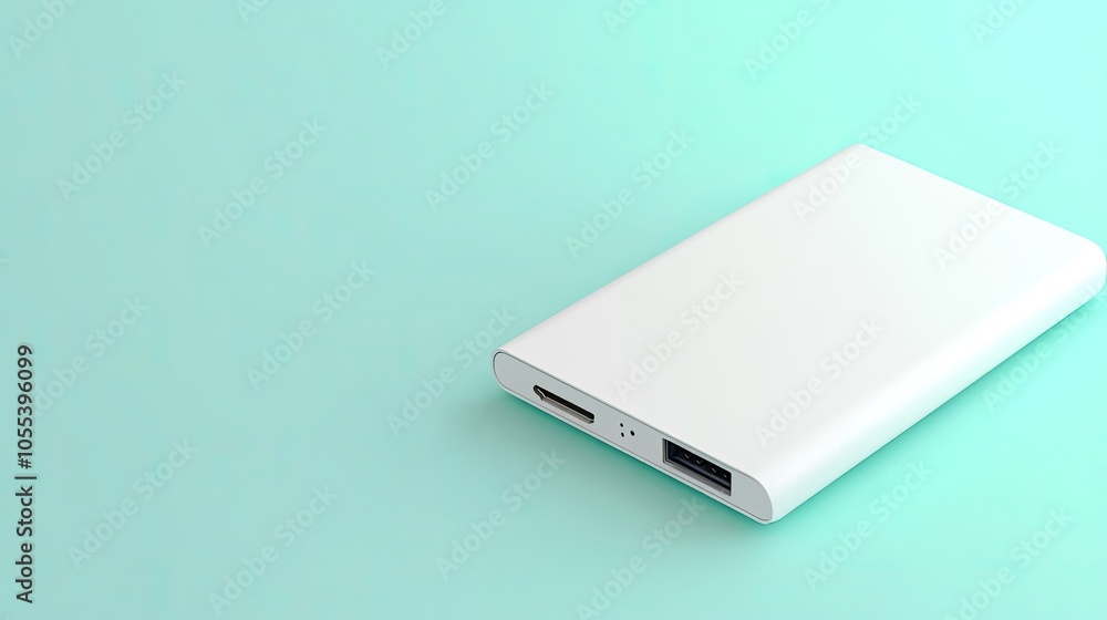 Minimalist Power Bank on Soft Green Background Minimalist Power Bank on Soft Green Background