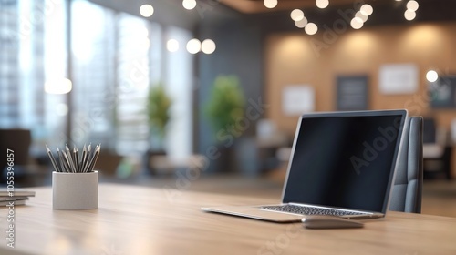 Wallpaper Mural Blurred boss office desk setup, professional background ideal for online meetings, educational sessions, and corporate video calls Torontodigital.ca