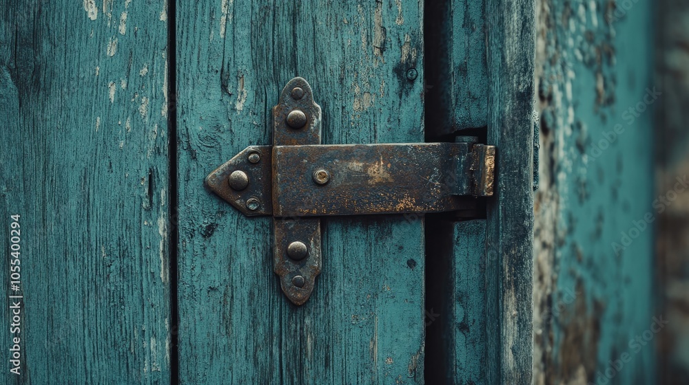 Rustic Blue Door with Antique Metal Hinge and Lock Rustic Blue Door with Antique Metal Hinge and Lock