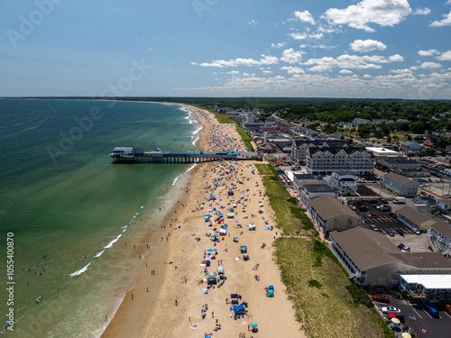 Wallpaper Mural Aerial view of beautiful Old Orchard Beach with sandy shore and vibrant pier, Maine, United States. Torontodigital.ca