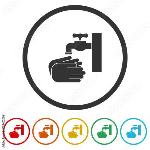 Wash your hands icon. Set icons in color circle buttons