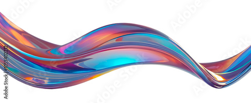 3D chrome element in Y2K style, isolated background, liquid holographic metal. Colorful wave with a blue and orange stripe.