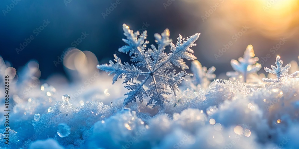 A Single Snowflake Rests in the Soft, Sparkling Snow, Bathed in the Golden Light of the Setting Sun A Single Snowflake Rests in the Soft, Sparkling Snow, Bathed in the Golden Light of the Setting Sun