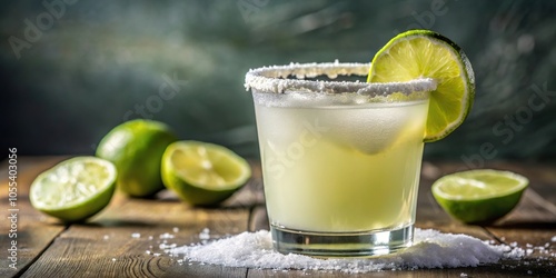 Freshly squeezed lime juice drips from a salt rim onto a frosted glass filled with a swirling mixture of tequila and triple sec, alcohol drink, refreshing drink