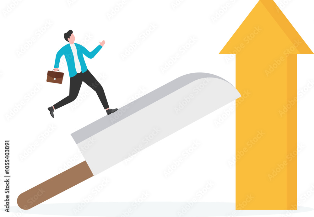 Businessman struggling to climb the ladder to the top of the red arrow, risk
Businessman struggling to climb the ladder to the top of the red arrow, risk