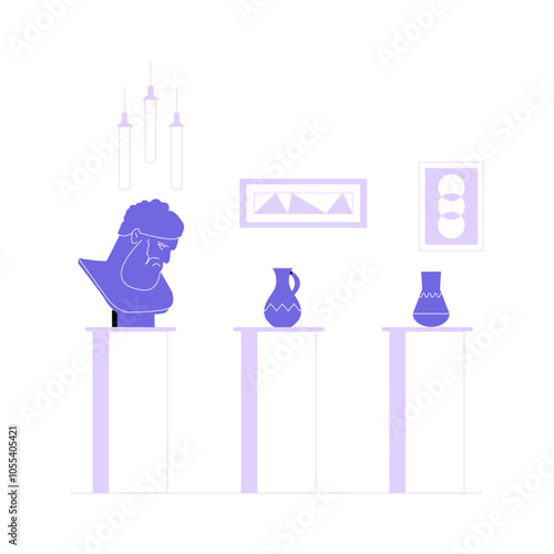 Ceramics Auction With Sculptures And Vases On Display In Flat Vector Illustration Symbolizing Art Collection, Exhibition, And Antique Sale, Isolated On White Background