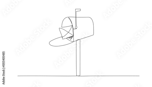 Mailbox one continuous line illustration. Hand drawn doodle sketch