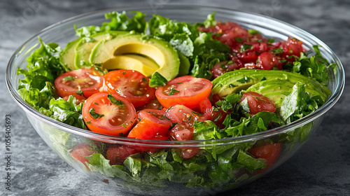 Healthy Salad in a Glass Bowl