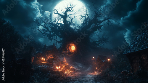 Scary dark background for Halloween, Creepy, scary, dark night forest photo