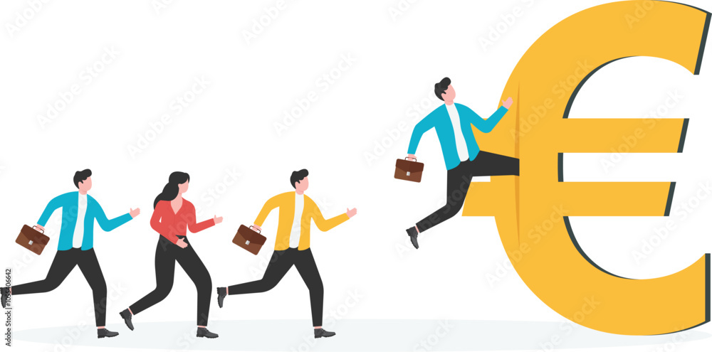 Businessmen are running inside the euro sign, investing in ways and opportunities to make money, doors to success,
Businessmen are running inside the euro sign, investing in ways and opportunities to make money, doors to success,