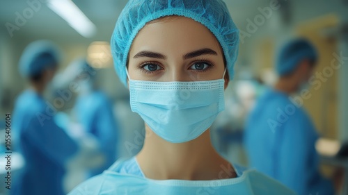 Female surgeon with a face mask