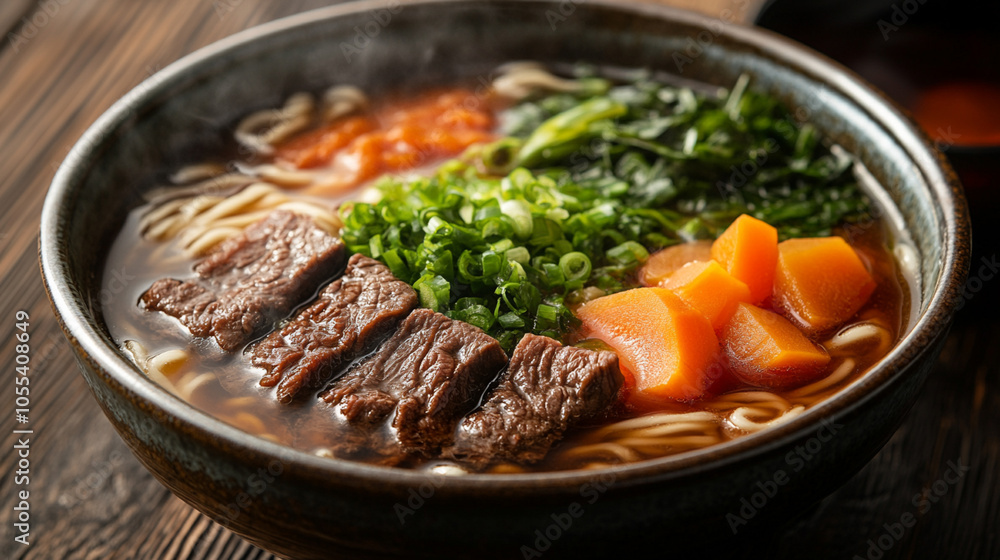 Hot Noodle Soup in Ceramic Bowl Hot Noodle Soup in Ceramic Bowl