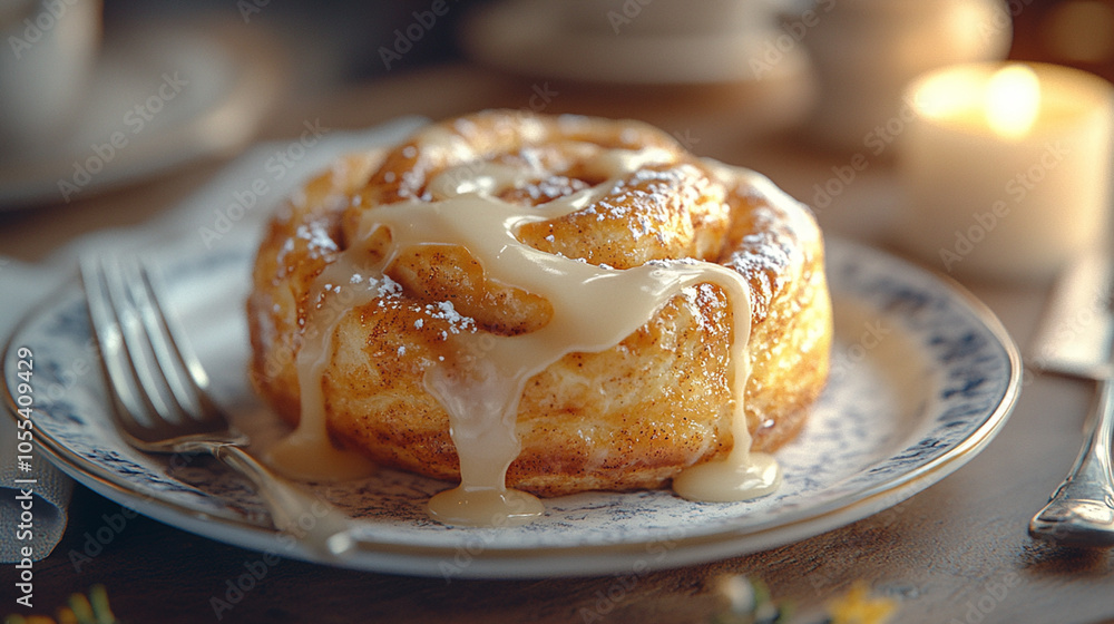 Cinnamon Roll with Glazed Icing Drizzle Cinnamon Roll with Glazed Icing Drizzle