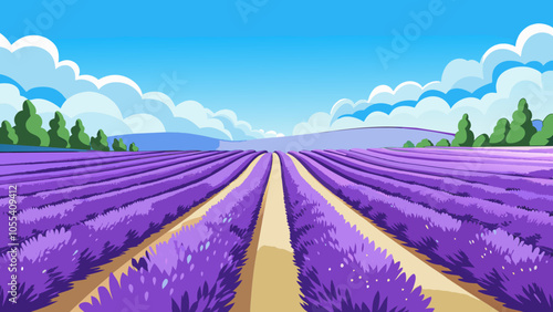 Vibrant Lavender Fields Under Clear Blue Sky