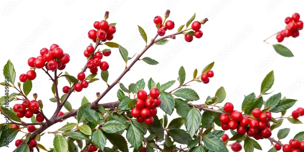 Fototapeta premium Rowan tree with vibrant red berries isolated on white background, nature, tree