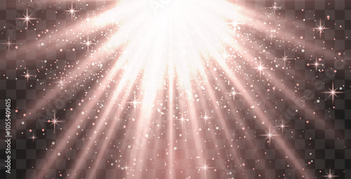 Bright golden radiant light burst with sparkles and glittering particles on a transparent background, creating a festive effect. Light with flares Sun rays of dawn. Wallpaper